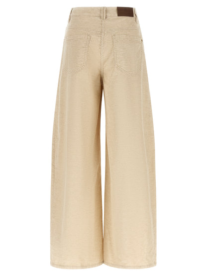 Beige Cotton Casual Pants