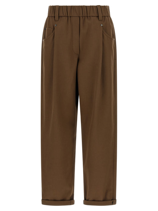 Brown Cotton Casual Pants