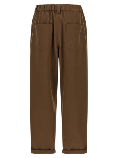 Brown Cotton Casual Pants
