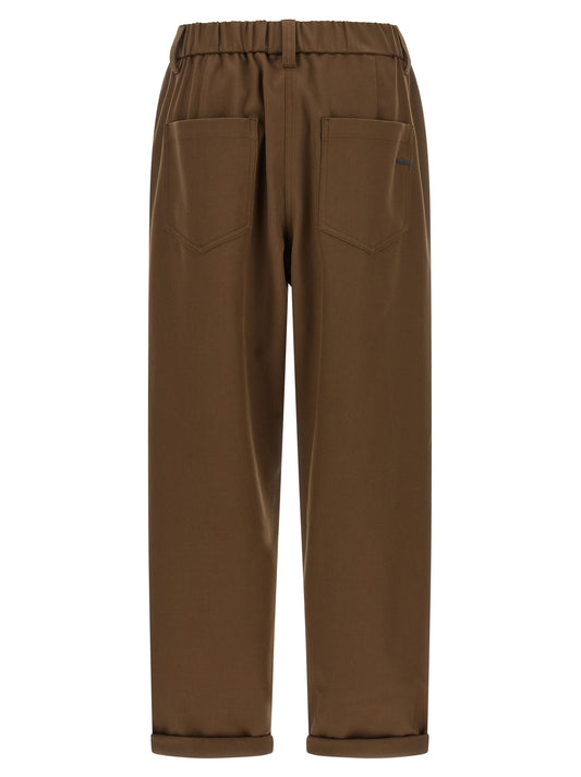 Brown Cotton Casual Pants