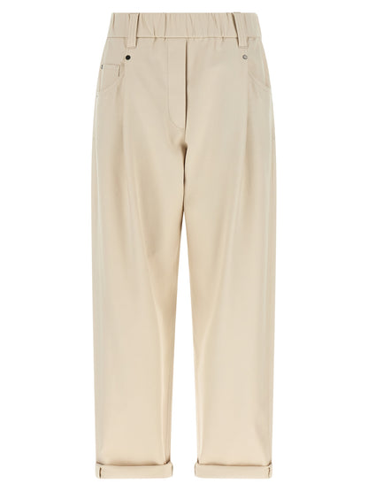 Beige Cotton Casual Pants
