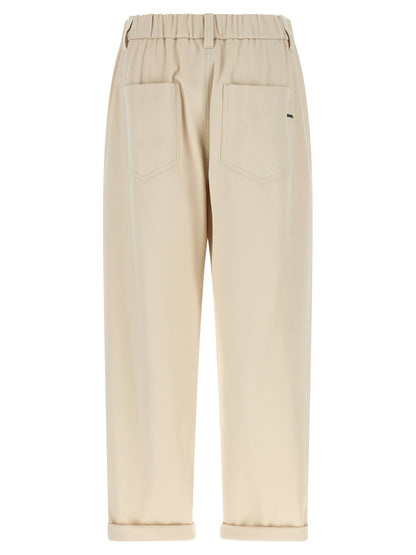 Beige Cotton Casual Pants