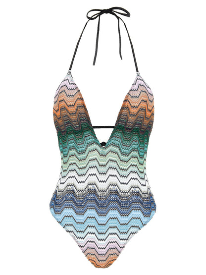 Multicolor Polyester One-Piece Swimsuit
