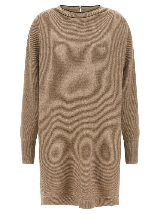 Beige Virgin Wool Short Dress