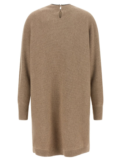 Beige Virgin Wool Short Dress