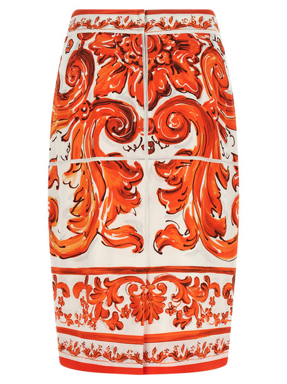Orange Silk Midi Skirt