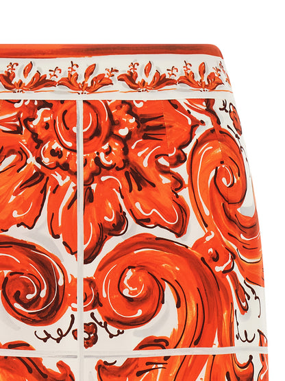 Orange Silk Midi Skirt