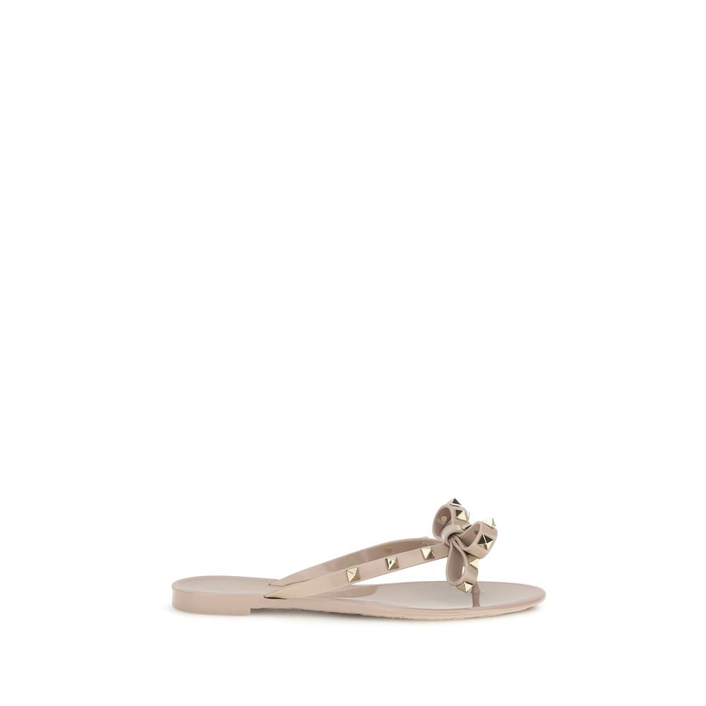Beige Cotton Flip-Flop Sandals