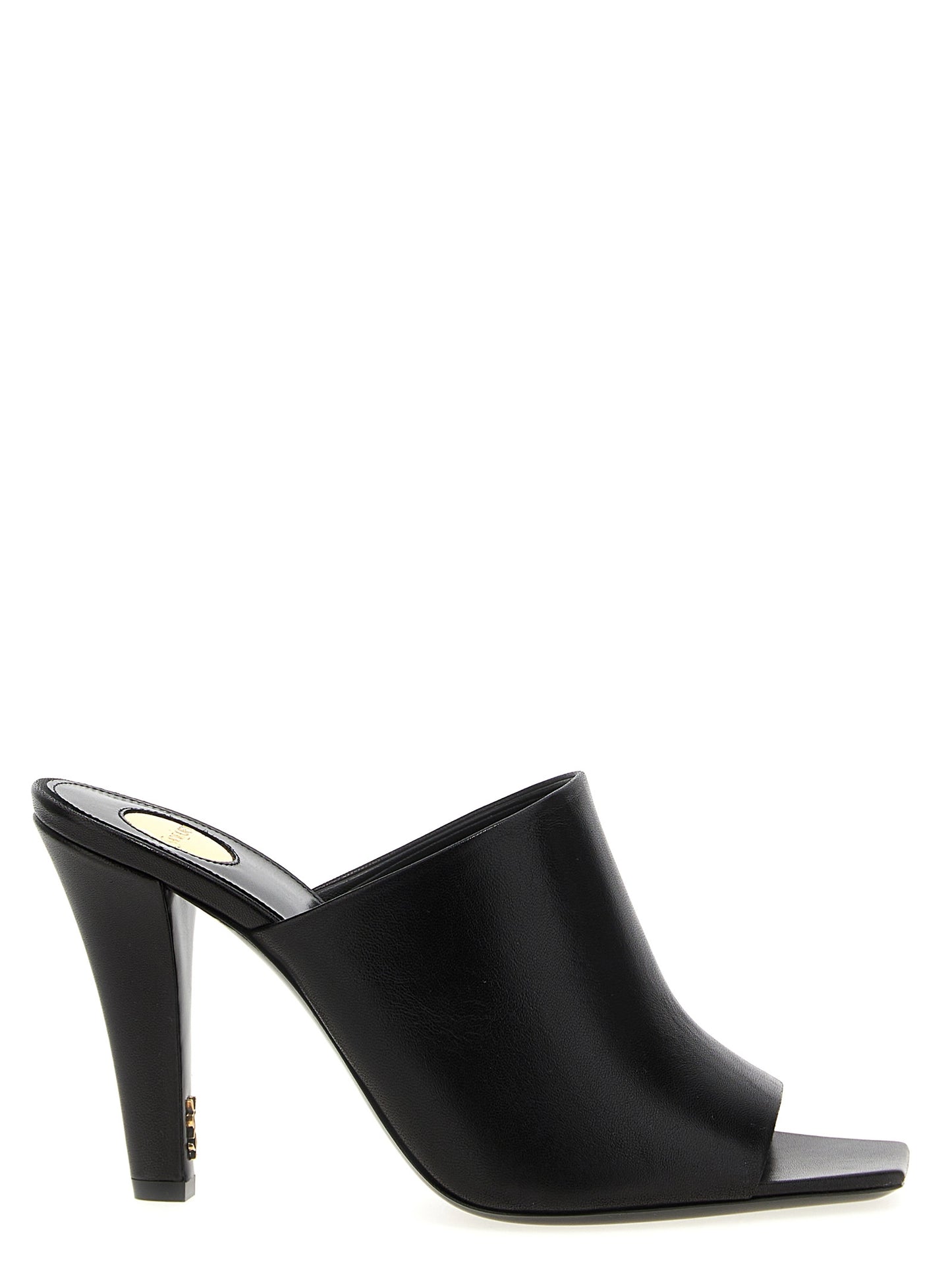 Black Leather Stiletto Heel Sandals