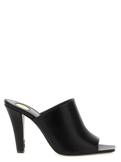 Black Leather Stiletto Heel Sandals