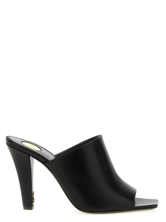 Black Leather Stiletto Heel Sandals