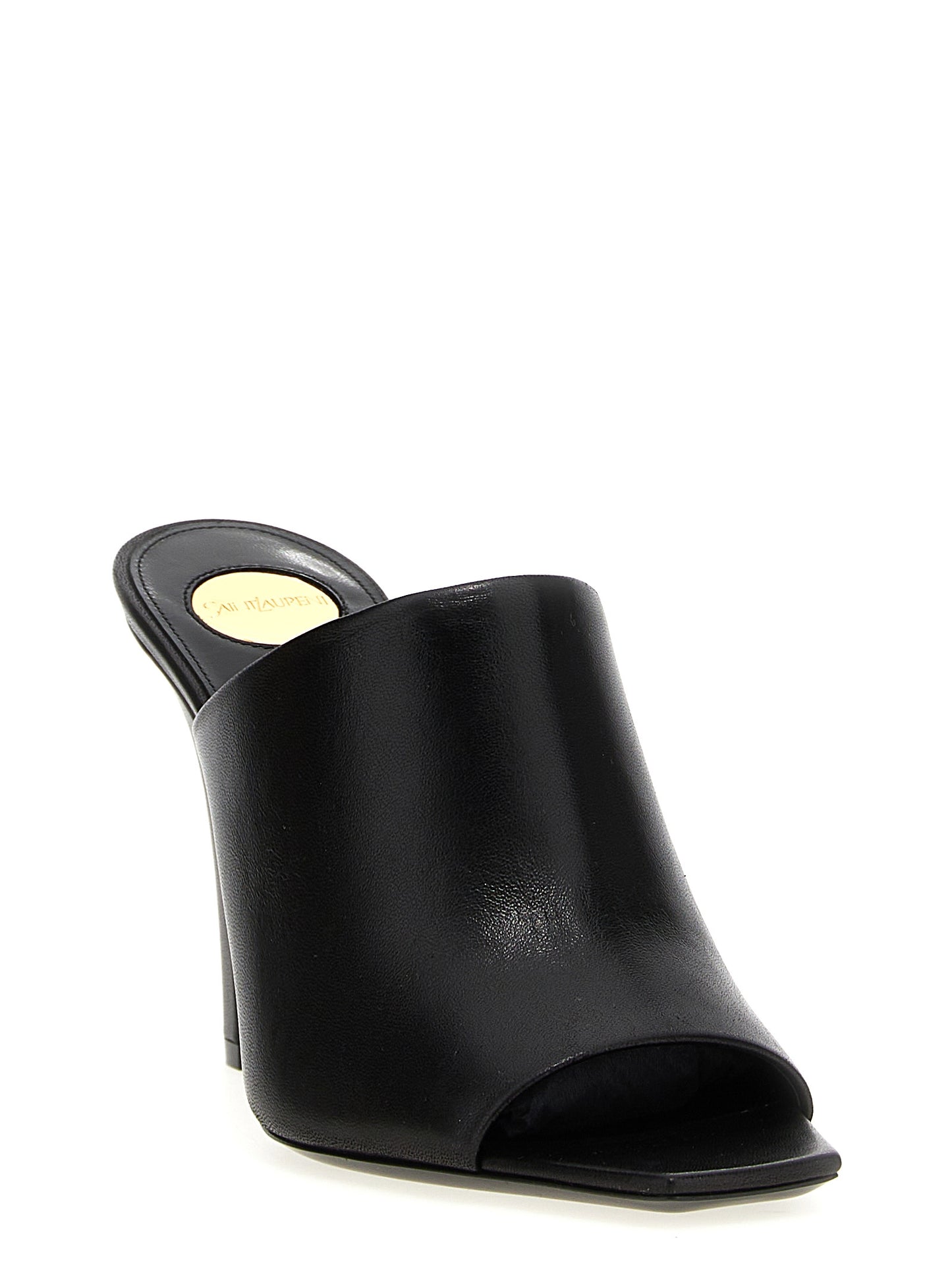 Black Leather Stiletto Heel Sandals