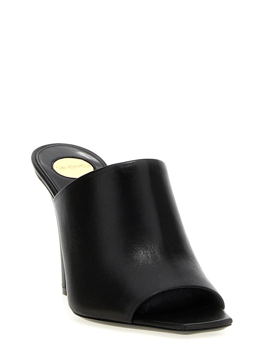 Black Leather Stiletto Heel Sandals