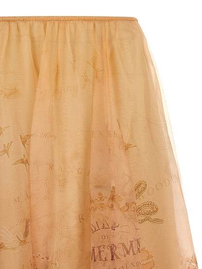 Beige Silk Mini Skirt