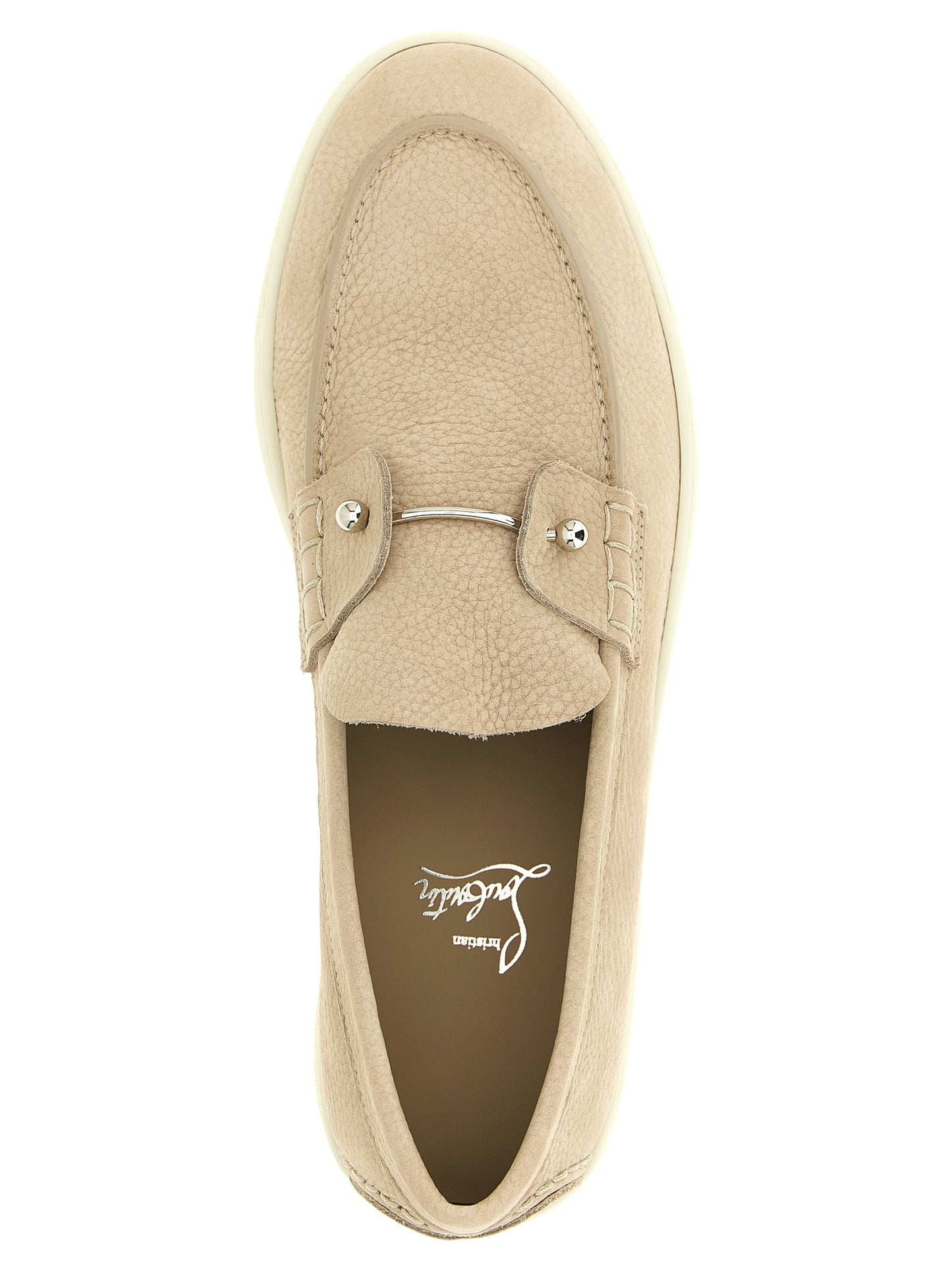 Beige Calfskin Slip-On Loafers