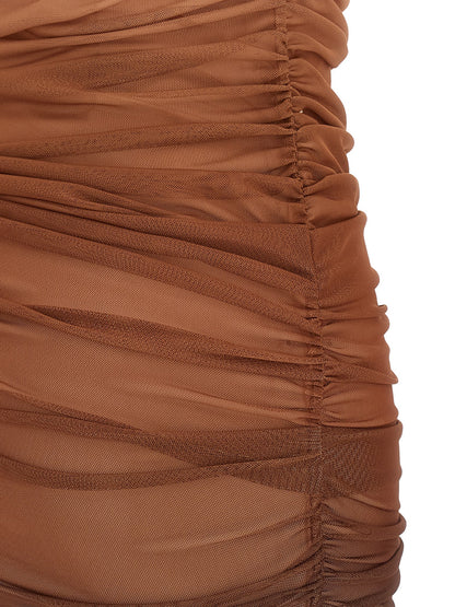 Brown Polyamide Midi Dress