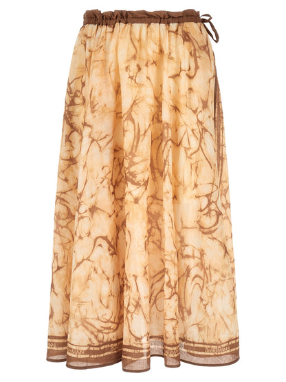 Beige Ramie Midi Skirt