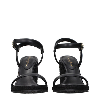 Black Leather Wedge Sandals