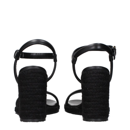 Black Leather Wedge Sandals