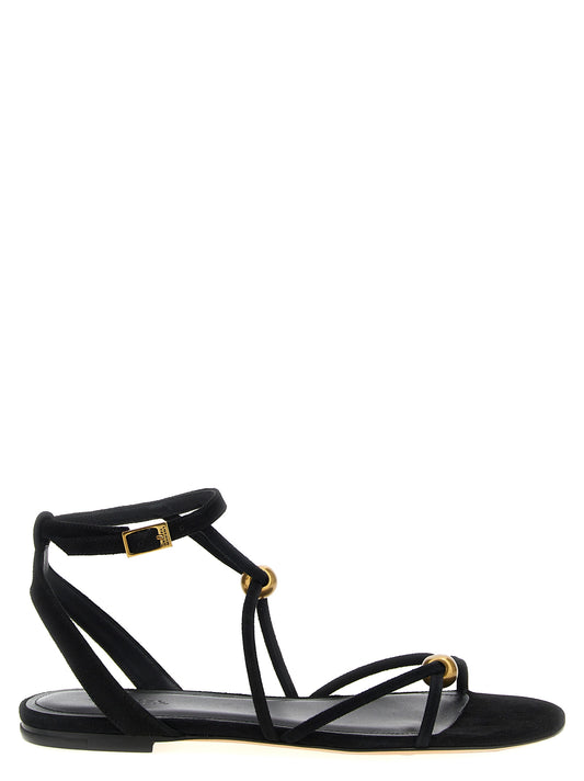 Black Goatskin Flat Sandals