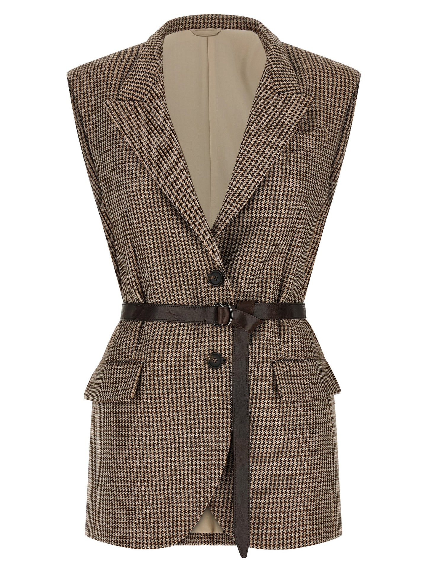 Beige Virgin Wool Sleeveless Jacket