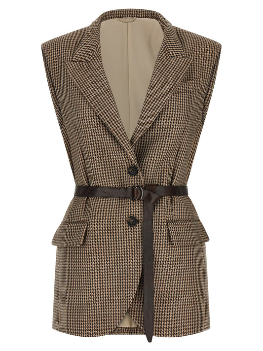 Beige Virgin Wool Sleeveless Jacket