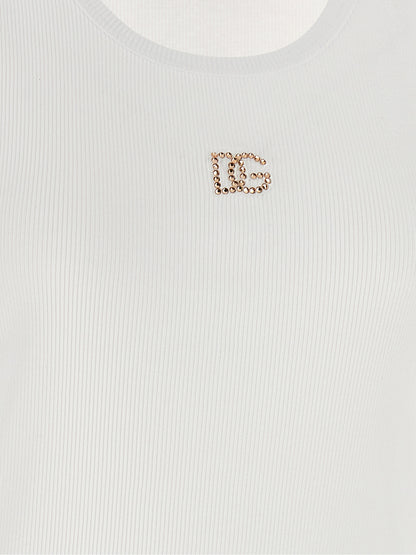 White Cotton Sleeveles T-Shirt