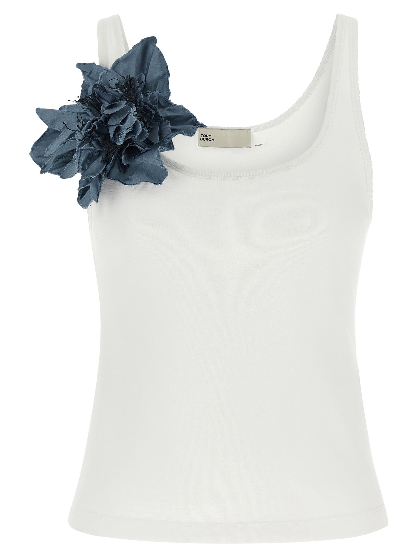 Blue Cotton Sleeveles T-Shirt