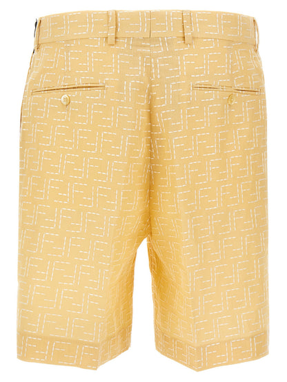 Bicolor Linen Bermuda Shorts