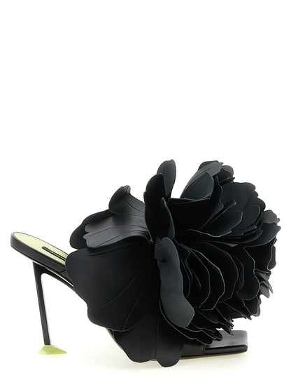 Black Leather Stiletto Heel Sandals