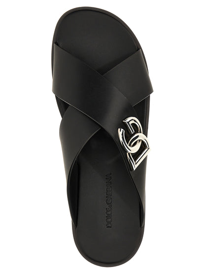 Black Calfskin Slides