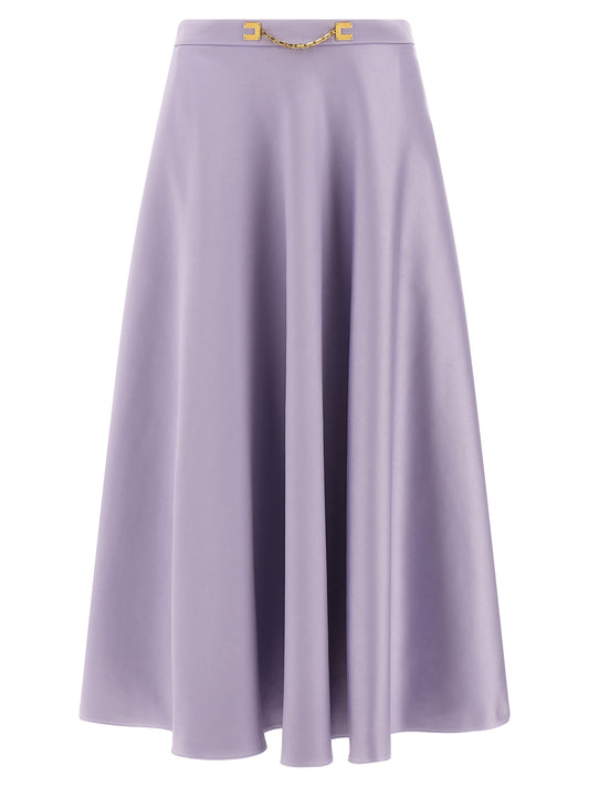 Purple Polyester Midi Skirt