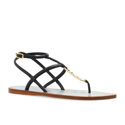 Black Leather Flat Sandals