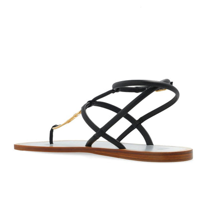 Black Leather Flat Sandals