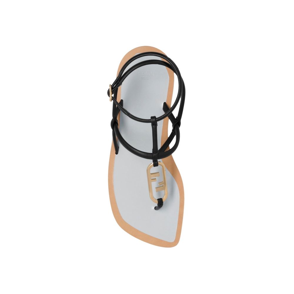 Black Leather Flat Sandals