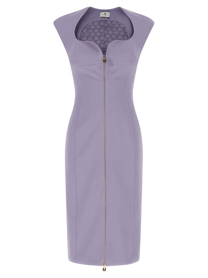 Purple Polyester Midi Dress