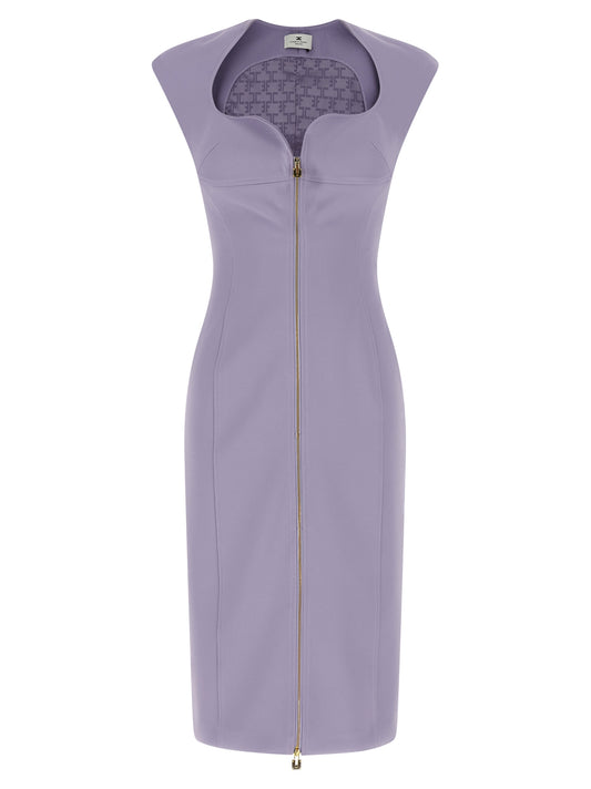 Purple Polyester Midi Dress