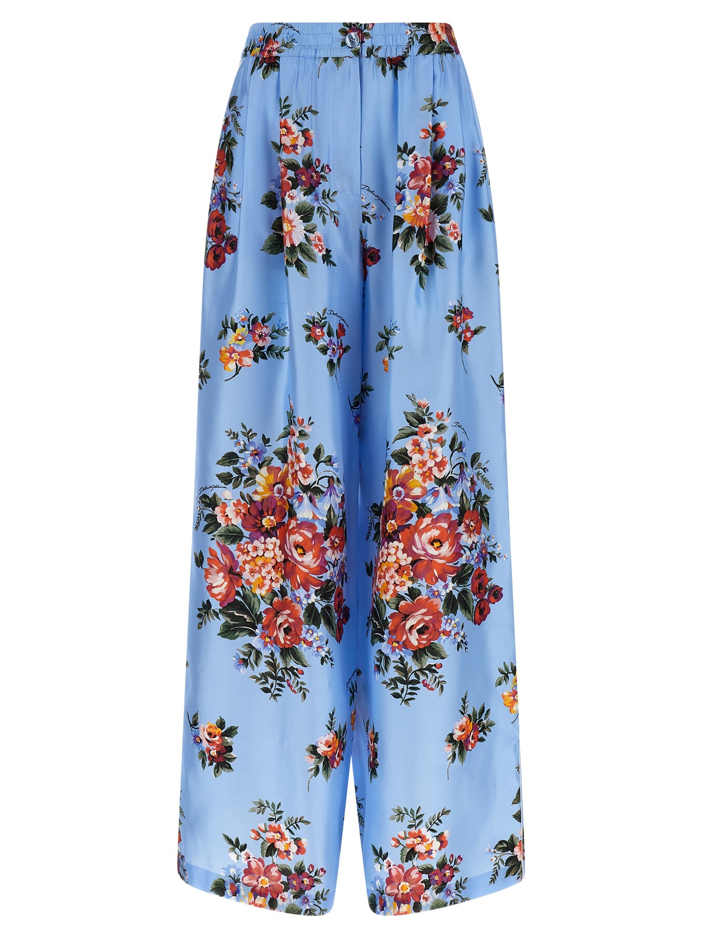 Blue Silk Casual Pants