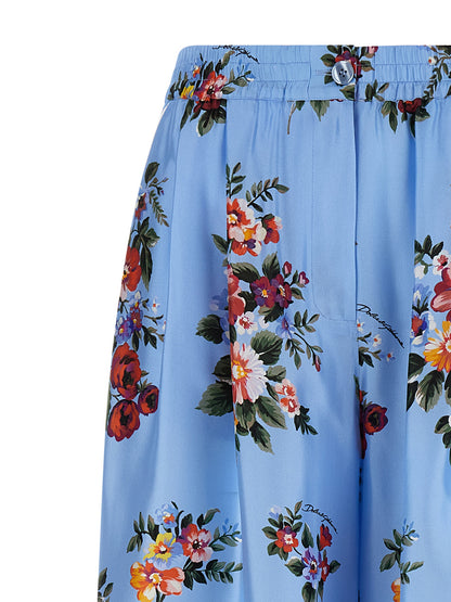 Blue Silk Casual Pants