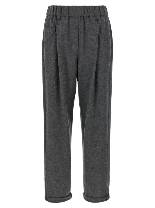 Gray Virgin Wool Casual Pants