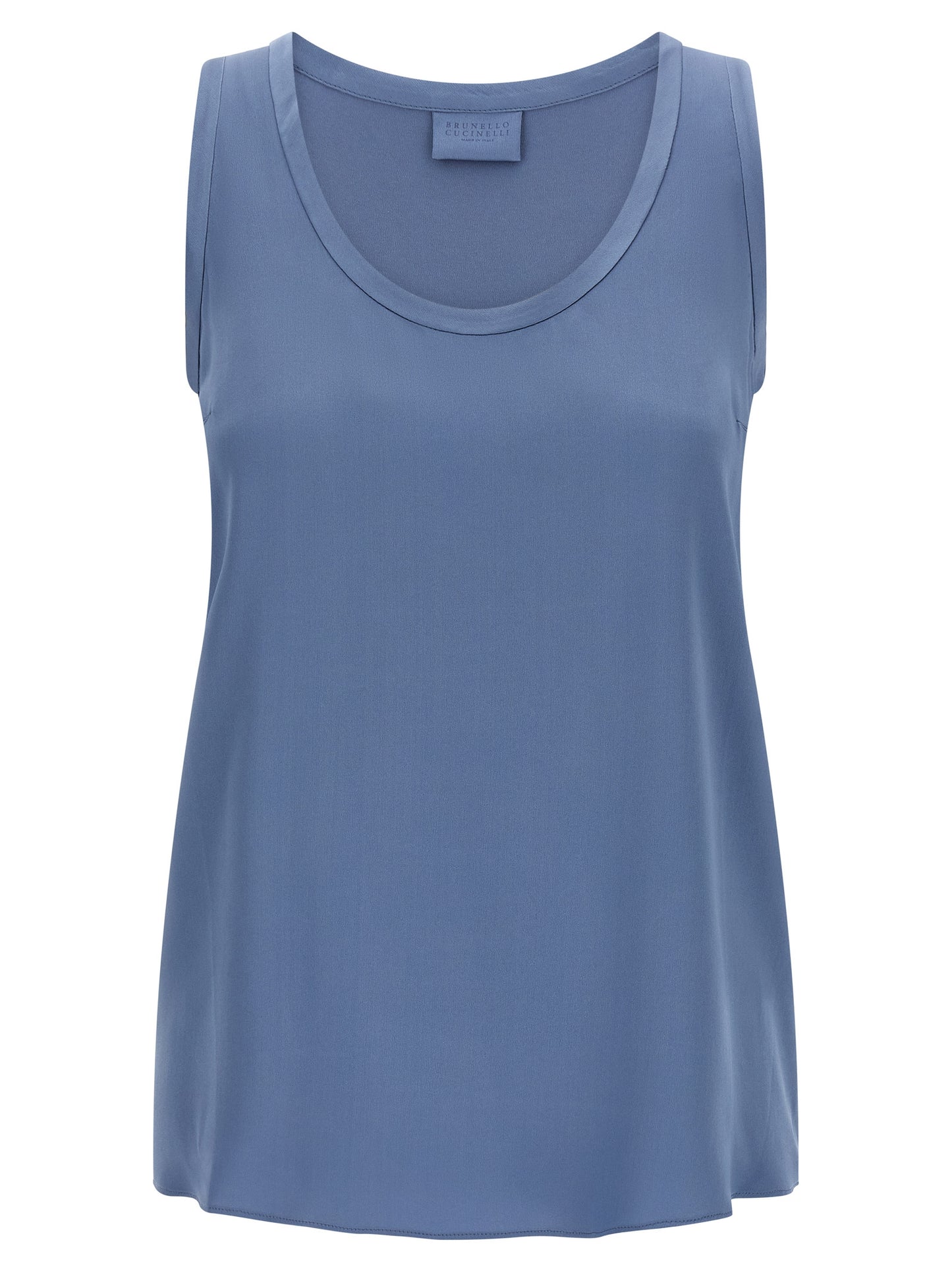 Blue Silk Sleeveles T-Shirt