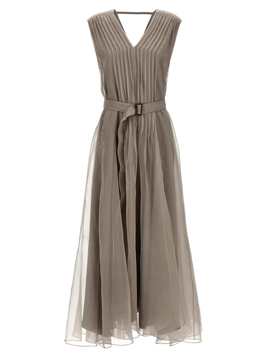 Beige Silk Long Dress