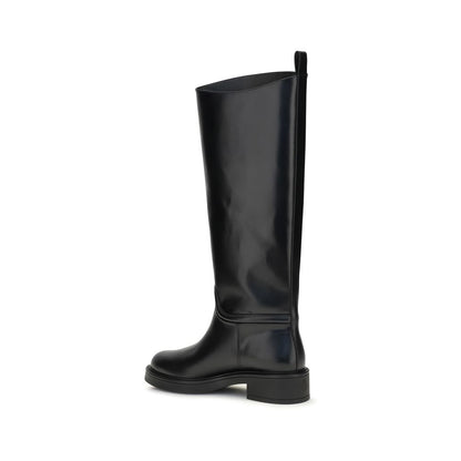 Black Calf Leather Bos Taurus Flat Boots