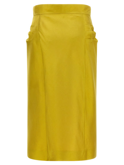 Bicolor Silk Midi Skirt