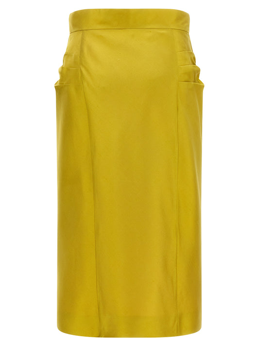 Bicolor Silk Midi Skirt