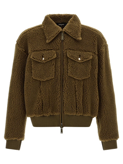 Brown Polyester Full-Length Jacket