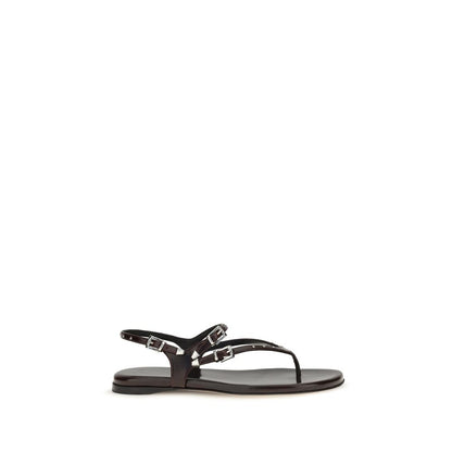 Black Calf Leather Bos Taurus Flat Sandals