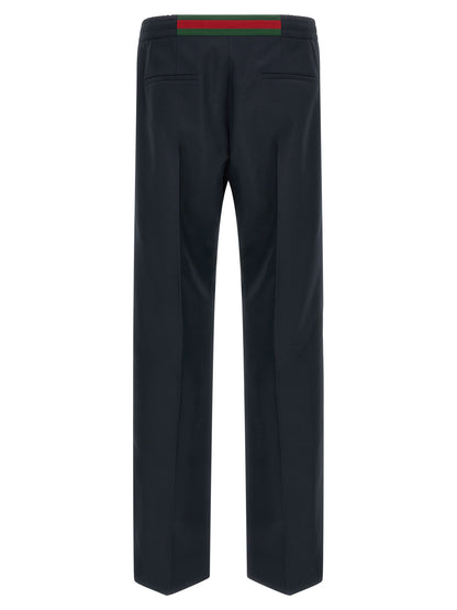 Blue Polyester Casual Pants