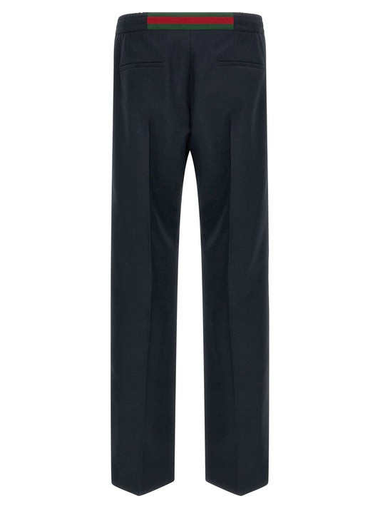 Blue Polyester Casual Pants