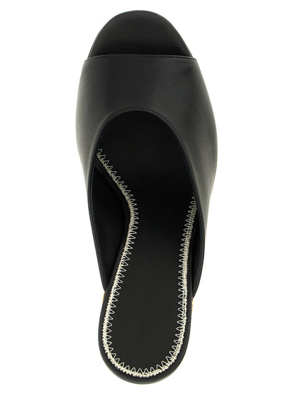 Black Calfskin Wedge Sandals